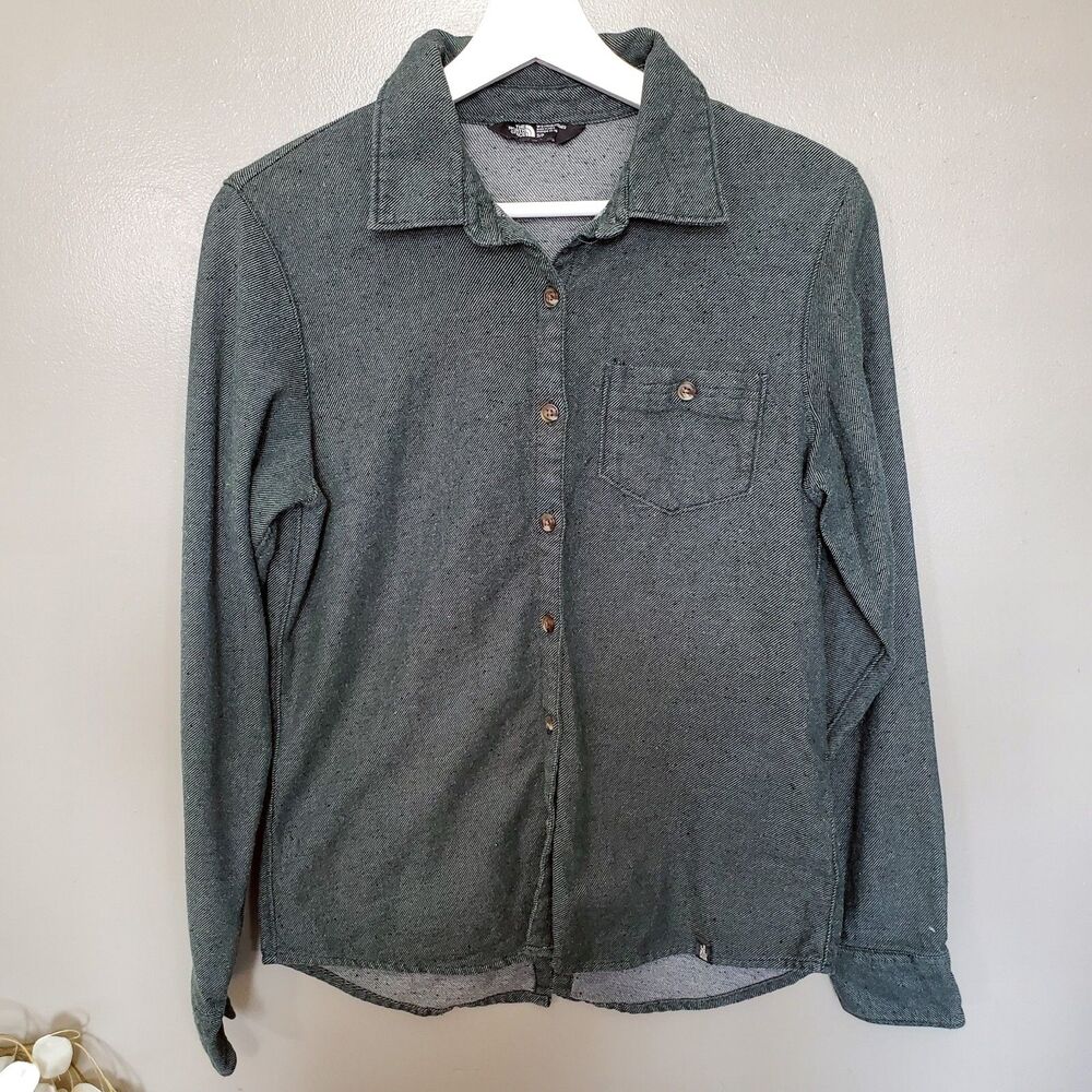 The North Face Button-Down Shirt Women's Size Small Long Sleeve Green Gray